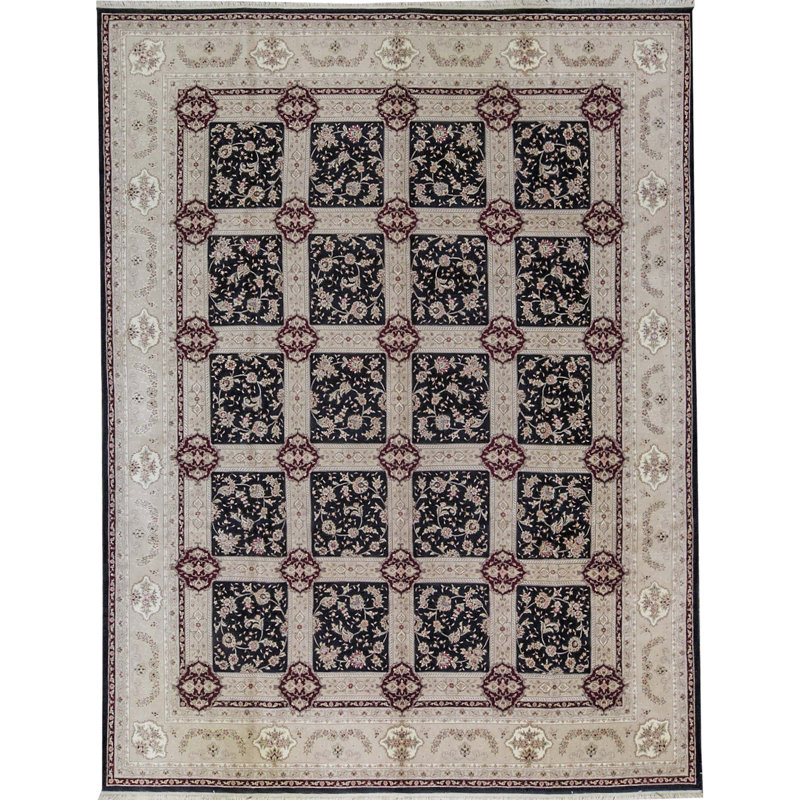 Tapis noir et taupe noué à la main de haute qualité
