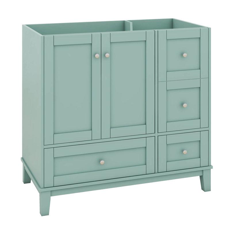 Meuble-lavabo 36 po sans lavabo, armoire de salle de bain autoportante en bois avec 3 tiroirs, une armoire, chargement USB