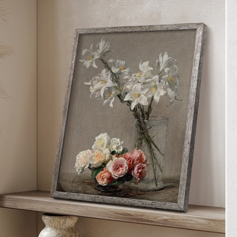«Vintage Roses and Lilies», reproduction encadrée - bois massif 49199, H 15 po x l 12 po