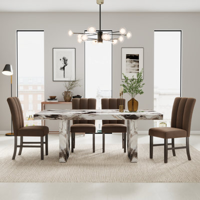 Ensemble de salle à manger 5 pièces à double piédestal avec 4 chaises rembourrées Roundhill Furniture Cavira