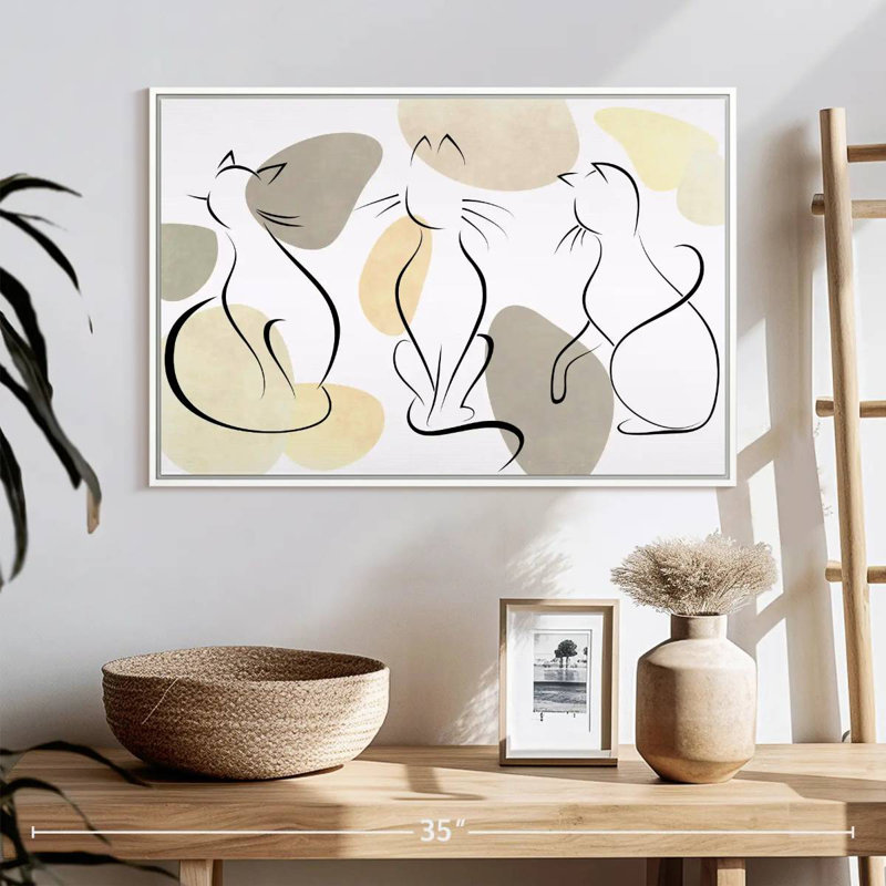 Chats minimalistes, Cadre flottant blanc, 25 po x 17 po