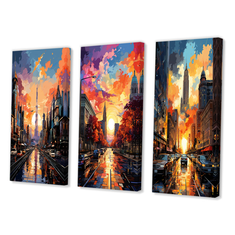 «City Detroit Popart III», 3 pièces, Toile tendue, H 20 po x l 36 po
