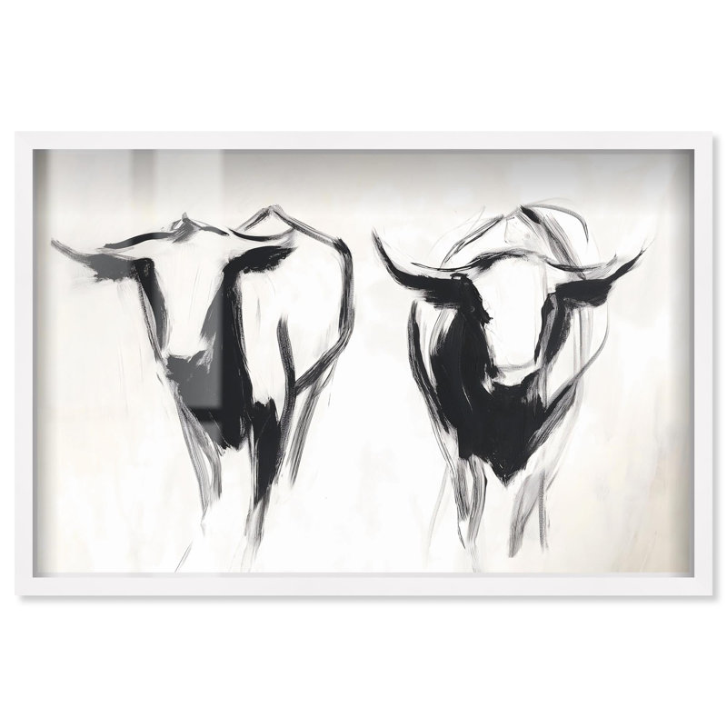 «Bovine I Shadowbox», reproduction d'art de ferme par Art Remedy, H 31 po x l 46 po, Blanc