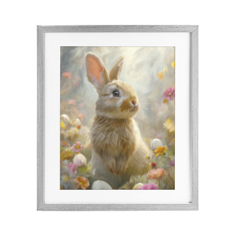 «Bunny Dreams Meadow», reproduction d'art sous verre, conception de Kim Allen, H 21 po x l 17 po, Cadre de ferme gris