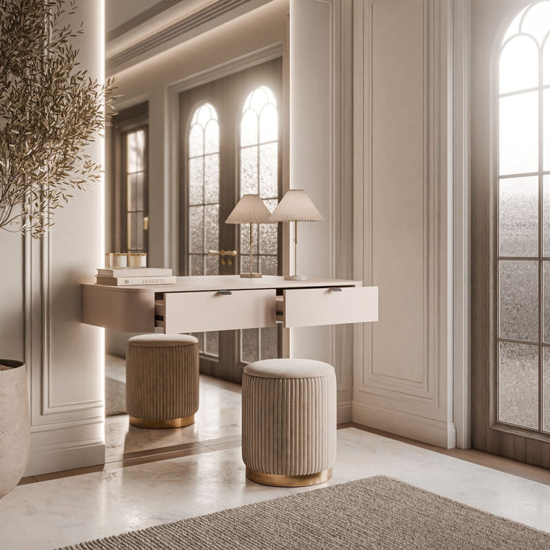110 cm W Console Table, Black Handles