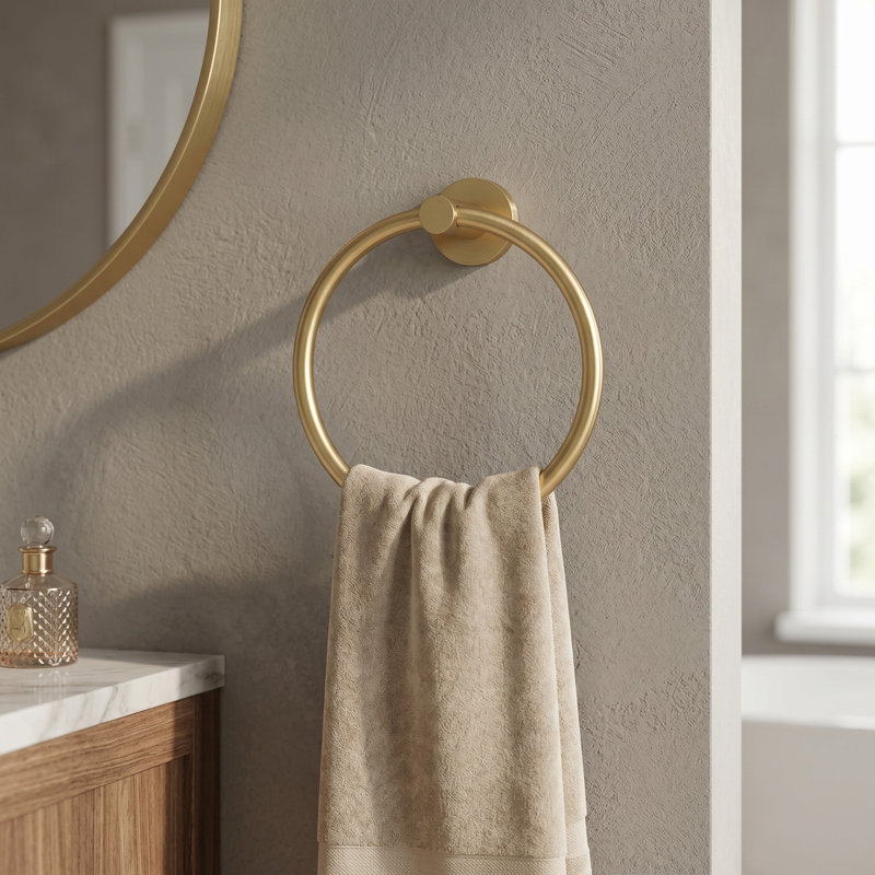 Wall Mounted Towel Ring with Concealed Mounting Hardware, Brushed Gold