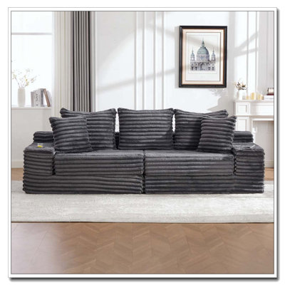 Oversized Boneless Four Seats Sofa with Cup Holder and Side Pockets