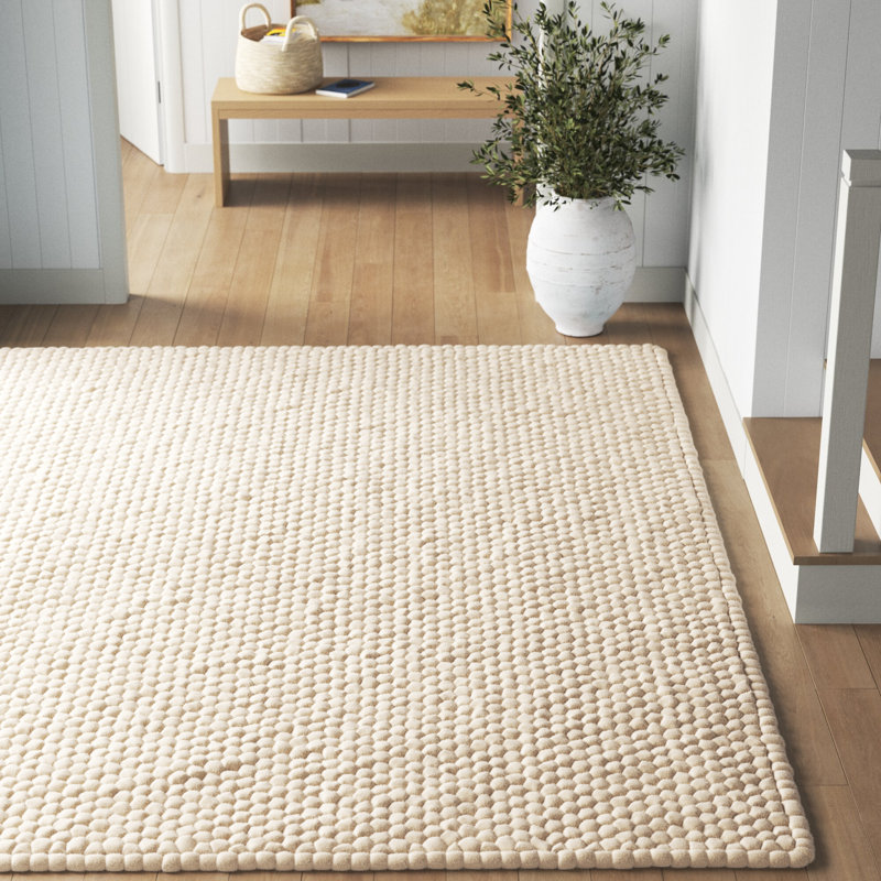 Tapis beige rectangulaire en laine tissé à la machine Sondra, Rectangulaire 8 pi x 10 pi