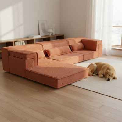 Convertible Bone-free Modular Sectional Sofa, Extra-large Three-seater With Footstool