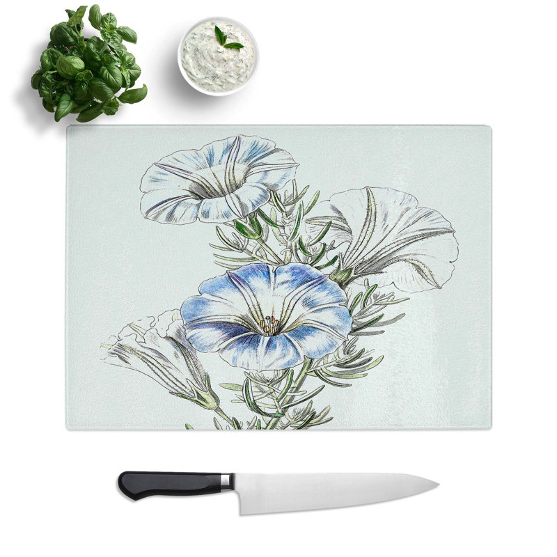 Tempered Glass Nolana Flowers Chopping Board, 28.5 cm W x 20 cm L