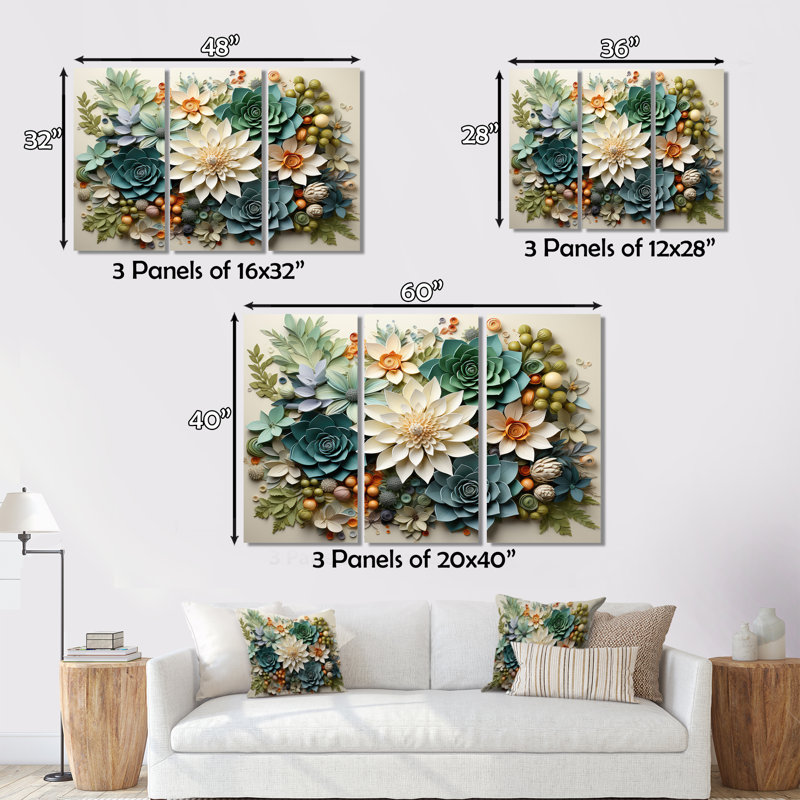 Plantes vertes succulentes sereines - Art mural, H 30 po x l 40 po, Toile tendue, No Frame