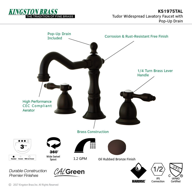 Robinet de salle de bain espacé Kingston, Bronze huilé
