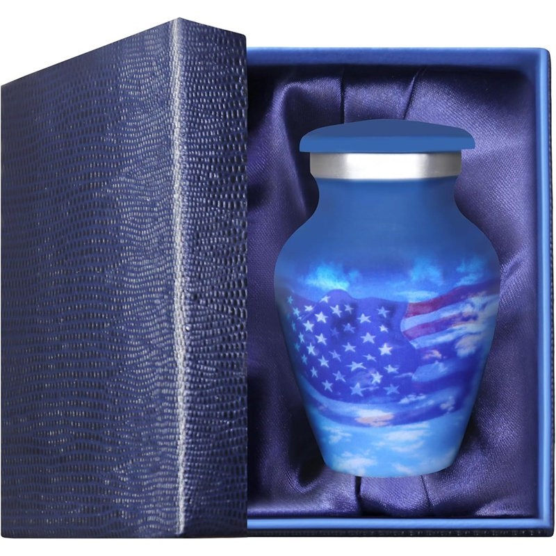 Small Urns For Human Ashes Keepsake, Mini Urn For Ashes Adult Male & Female, Miniature Decorative Urns, Cremation Container, Blue Sky And White Clouds, Patriotic Flag, Veteran Urn - Little