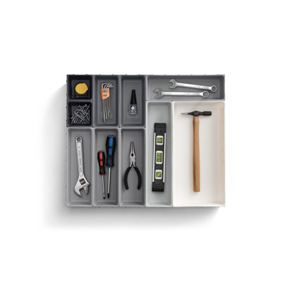 Ensemble de 10 plateaux de rangement en plastique gris