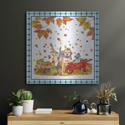 Art mural en métal luxueux «We Dig Fall B» par Jean Plout, 24 po x 24 po