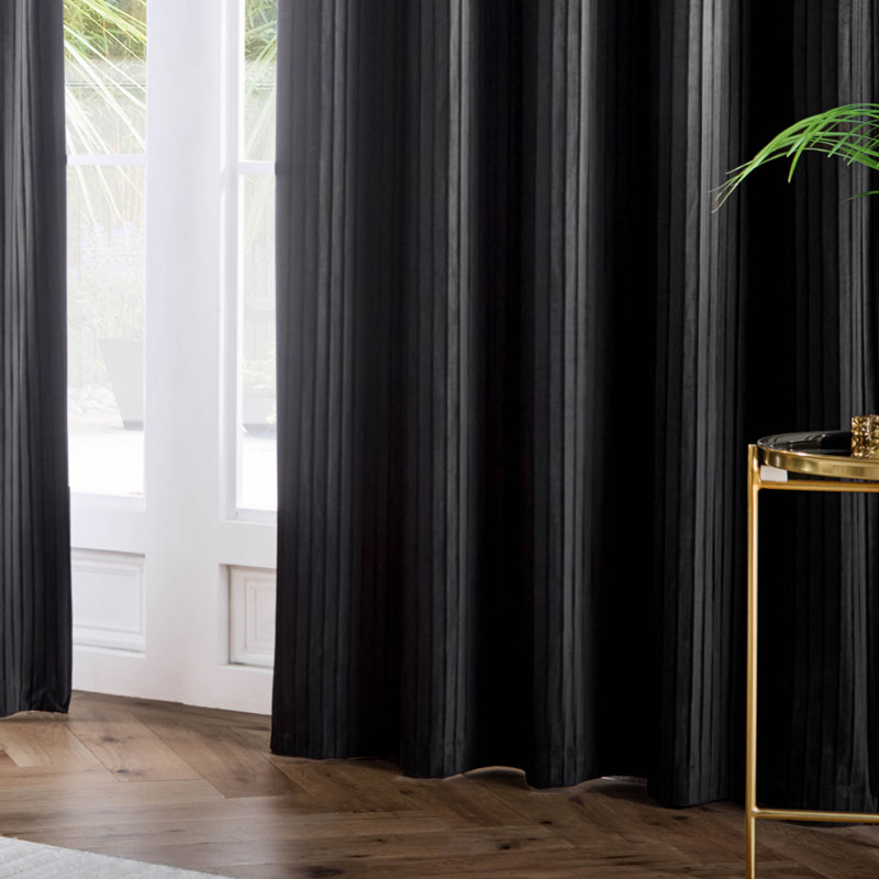 Corinthian Room Darkening Curtain Panel Pair, Black, 90cm Width x 137cm Drop