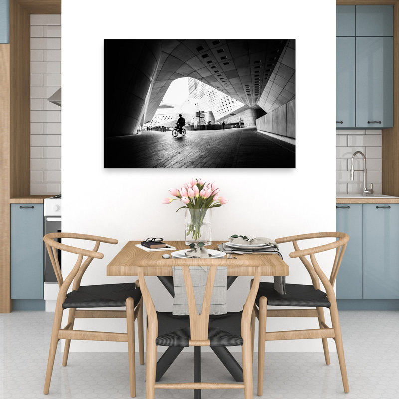 Geometric City Cyclist Abstract Dramatic Geometric Architecture City Wall Art Print, 32" H x 48" W