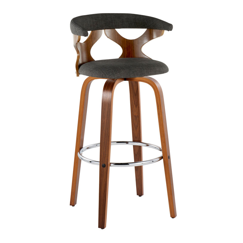 Tabouret de bar 30 po à hauteur fixe Mid-Century avec pivot en bois de noyer et gris anthracite avec repose-pieds rond en métal chromé - ensemble de 2
