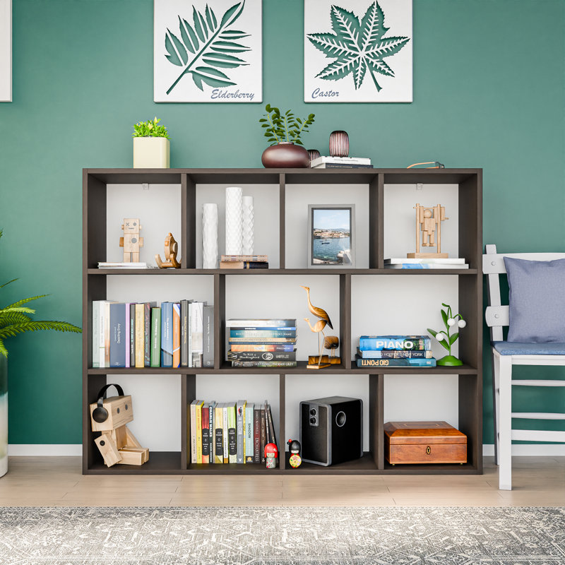 Bibliothèque décorative en bois massif à 3 tablettes Ariana 9,2, (3 tablettes) H 42 po x l 54,87 po x P 11,81 po, Brun