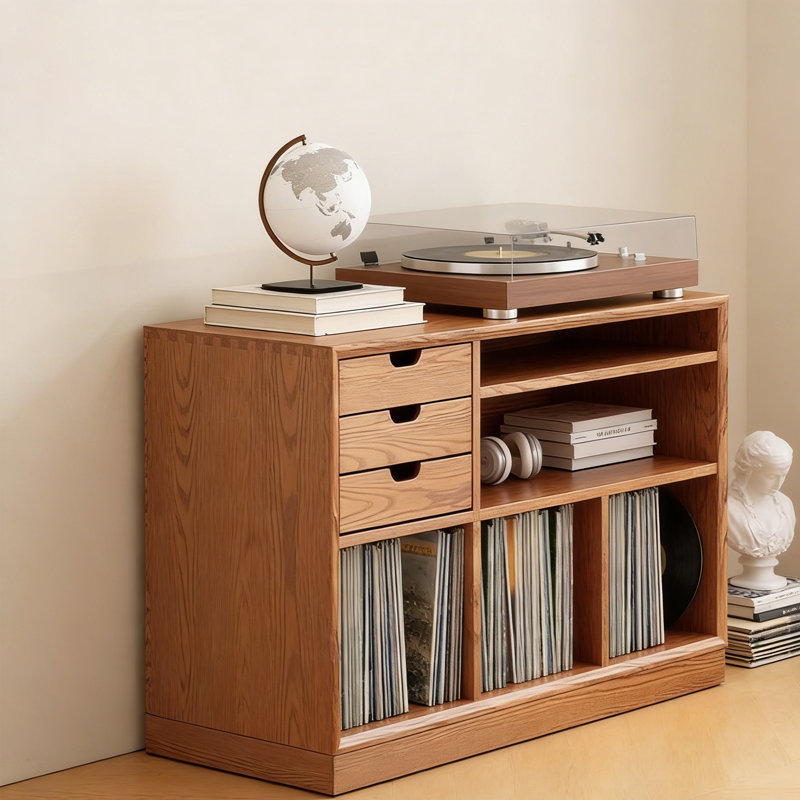 Armoire de rangement pour tourne-disque en vinyle, Cherry Wood