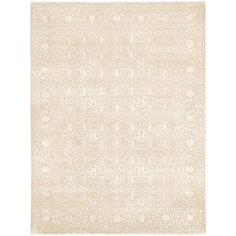 Tapis beige / ivoire rectangulaire en laine noué à la main 6 pi 5 po x 9 pi 9 po