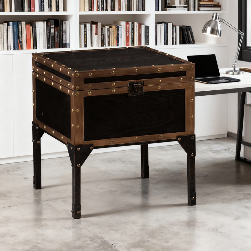 Table de bout avec coffre et rangement relevable avec compartiment fermé, style industriel rétro pour le salon et la chambre à coucher
