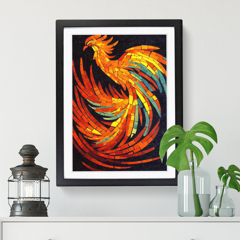 Phoenix Mosaic - Single Picture Frame Painting, 34cm H x 25cm W x 2cm D, Walnut