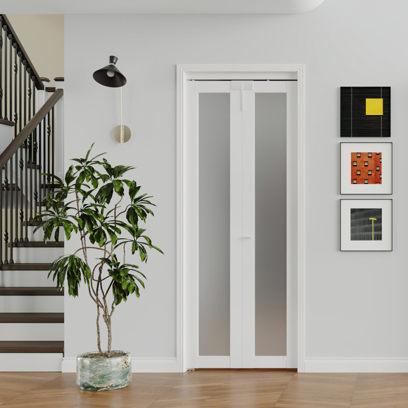 Porte pliante en verre givré - 1 porte pliante en verre givré avec poignée et serrure de porte, 48 po x 80 po