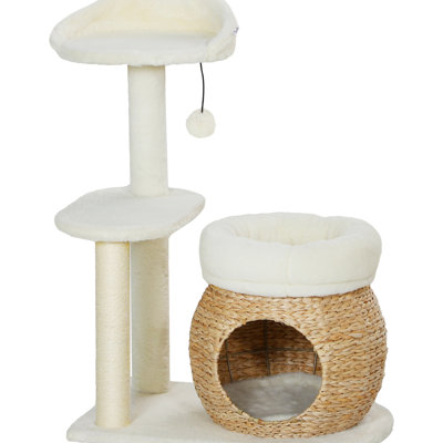31" Cat Climbing Structure With Scratching Posts, , Platform, And Cozy Beds, Natural Cattail Soft , For 1 - 2 Small Cats Tree Two Comfortable Made From Like Suitable