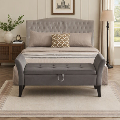 Banc de lit 51,5 po avec rangement en velours gris