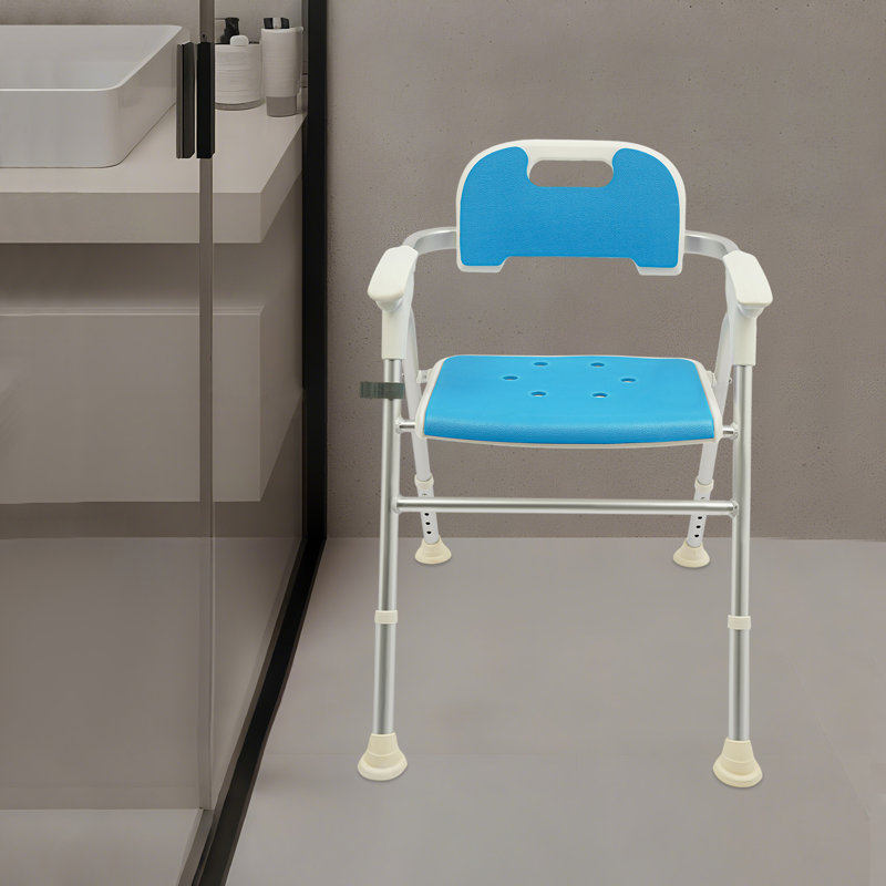 Height Adjustable Shower Chair For Seniors, Heavy Duty Folding Shower Chair