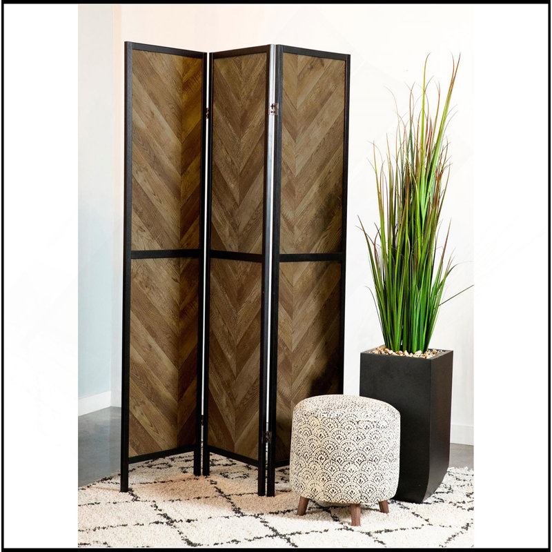 Rustic Tobacco Herringbone 3-Panel Folding Screen