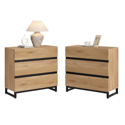 Aadam 3-Drawer Wood Nightstands with Metal Legs