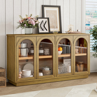4-Door Large Storage Buffet Cabinet With Glass Doors, Arched Cabinet With Adjustable Shelves For Kitchen, Dining Room And Living Room by Lark Manor