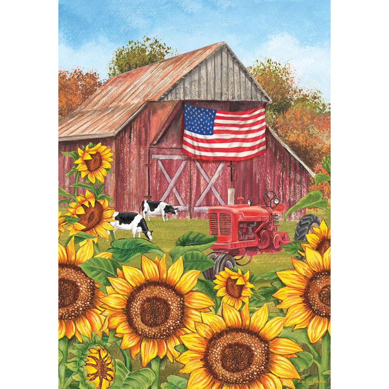Sunflower Barn Fall Garden Flag