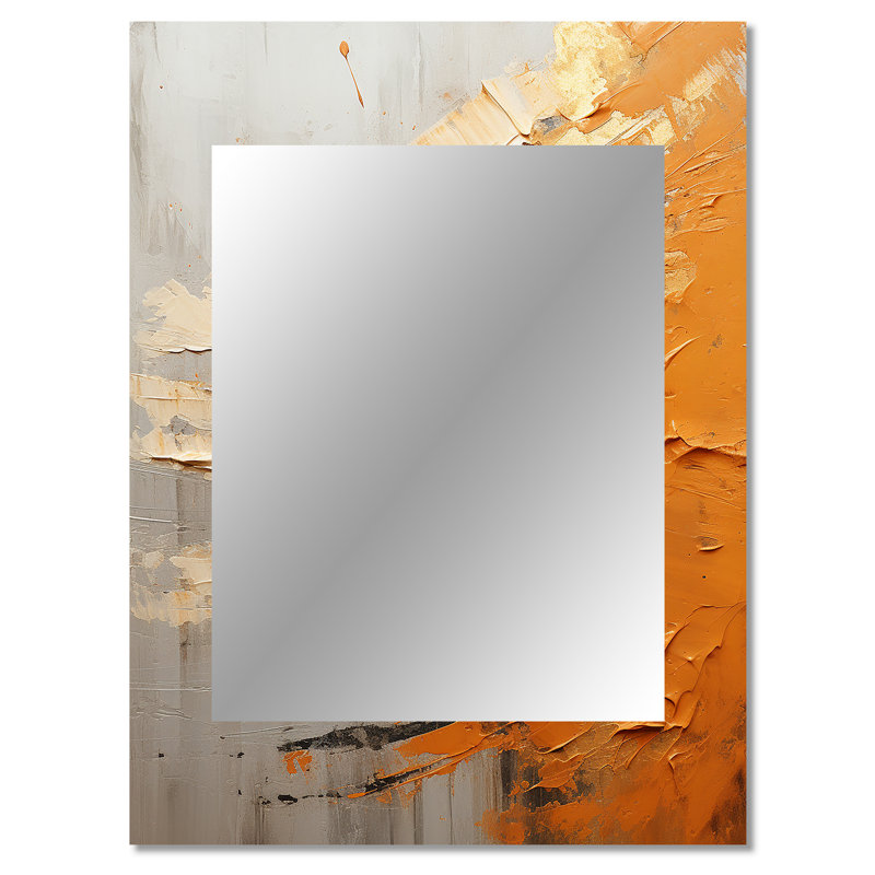 Or orange, désert, mirage, spirale III - miroir abstrait en spirale, 40 po x 30 po