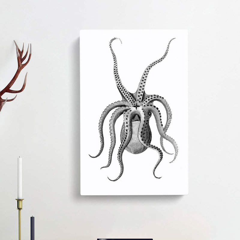 An Octopus In Black & White by George Shaw - Wrapped Canvas Painting, 50cm H x 35cm W x 3cm D