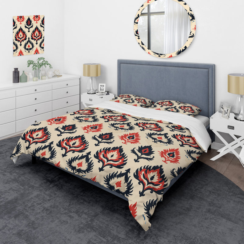 Ensemble de housse de couette Red Ikat Nomadic Tribe Blend Fuse - Ikat, Housse de couette pour grand lit et 2 taies décor