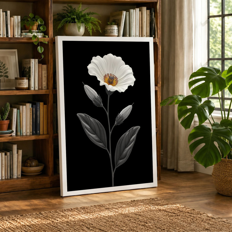 White Bloom Study Botanical - Wrapped Canvas, 36x24 - 91.4 x 61.0 cm, Cream Border