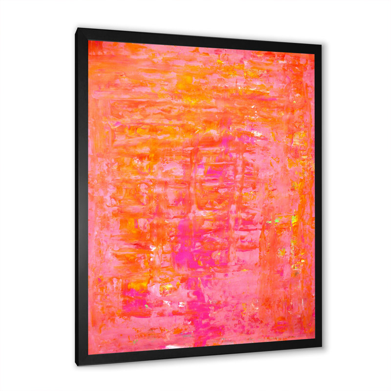Orange et rose - art moderne, H 20 po x l 12 po x P 1 po, Cadre noir