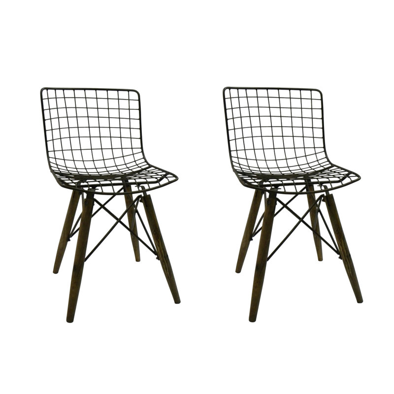 Set of Two Grey Metal Dining Side Chairs