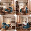 Chaise d'appoint rembourrée en lin avec dossier d'inspiration arc-en-ciel et pieds en bois, turquoise-1044637231