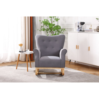 Chaise berçante grise avec rembourrage en mousse - Revêtement en velours, pour chambre à coucher, rembourrage de soutien de poids de 250 lb, dossier solide, capacité