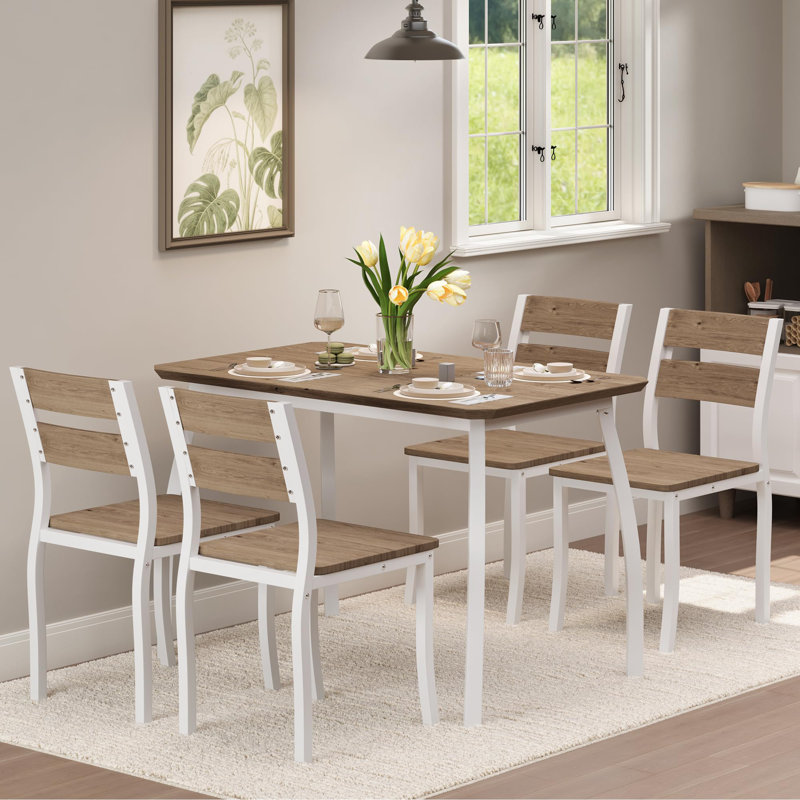 Ensemble de table de salle à manger pour 4, 5 pièces ensemble de table de cuisine et chaises, Blanc, Jaune