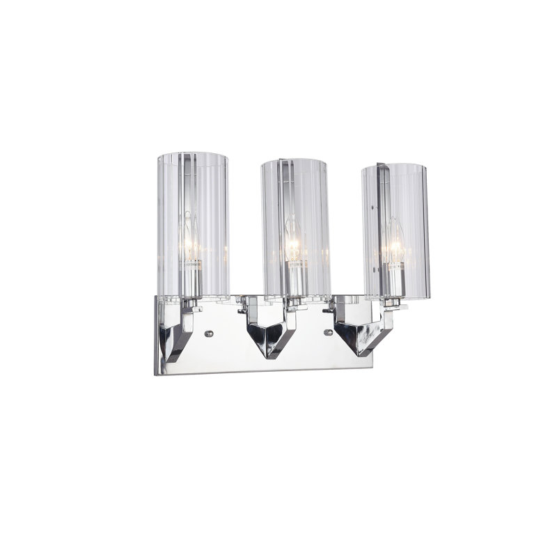 Applique murale 3 lumières en chrome avec abat-jour cylindrique en verre transparent