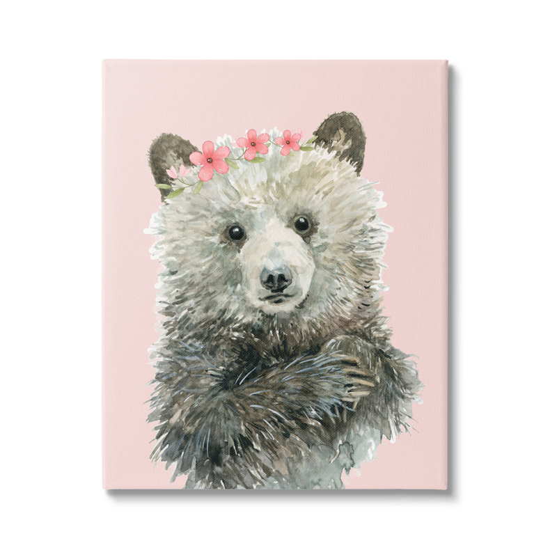 ba-870-Ours encadré avec couronne florale par Carol Robinson, reproduction d'art sur toile, Giclée encadrée noir minuit