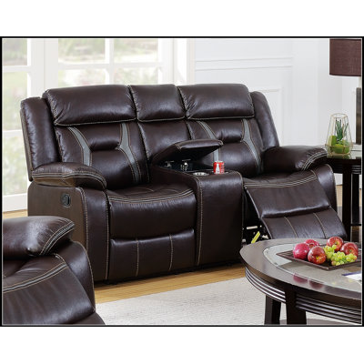 Modern Console Power Reclining Loveseat With Cup Holders, Storage, And Dark Rosy Brown Finish For Ultimate Comfort