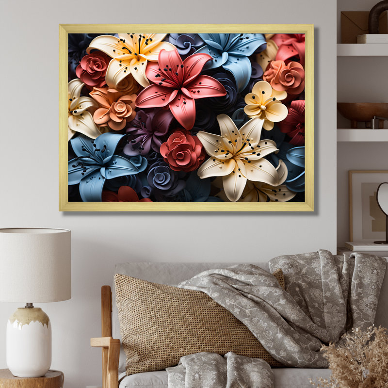 " Colourful Lilies Field Vibrant III ", Cadre doré à une seule photo, H 16 po x l 32 po x P 1 po