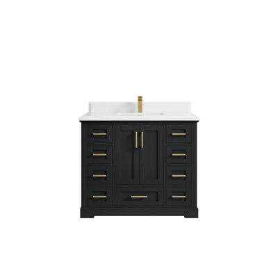 Boston 42 In. W X 22 In. D Single Sink Bathroom Vanity In Wrought Iron With Cove Edge White Quartz