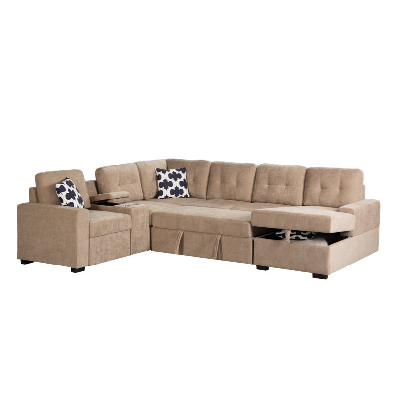 Reverie 6-Piece Modular Sectional Sofa With Storage & Pullout Loveseat – Chenille Modern Living Room Collection